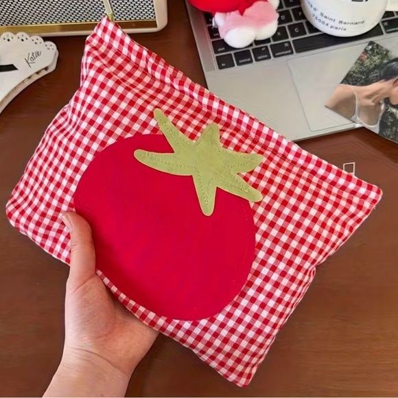 Red Gingham Tomato Appliqué Zip Pouch - Picture 2 of 5